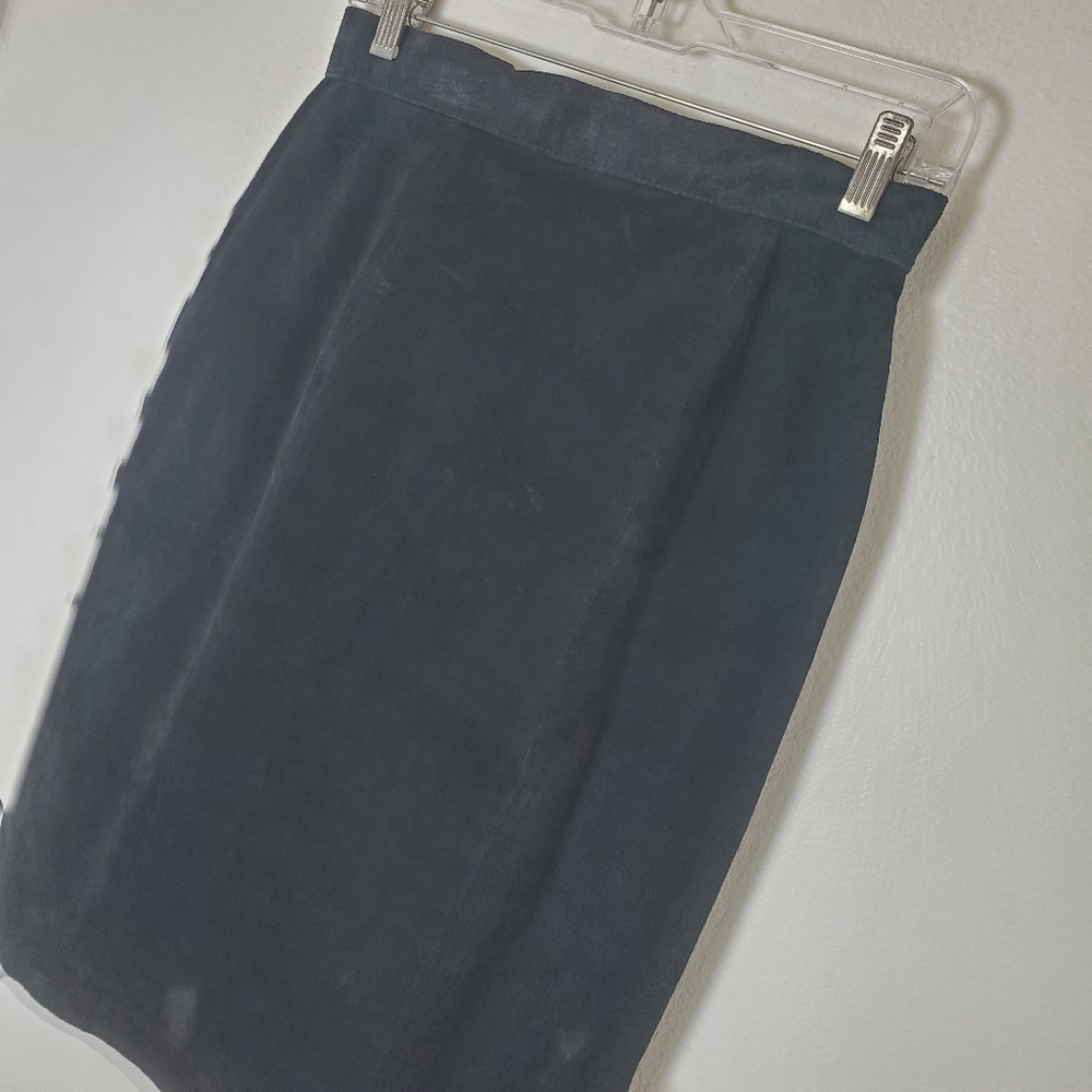 Vintage Hasting & Smith Black Suede Leather Pencil Skirt Size 6 - Picture 10 of 11